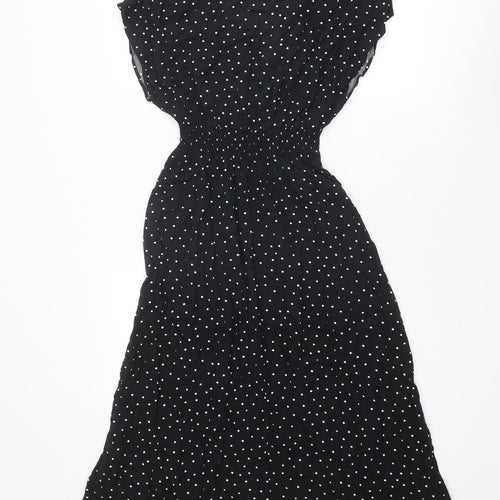 New Look Womens Black Polka Dot Viscose A-Line Size 12 V-Neck Pullover