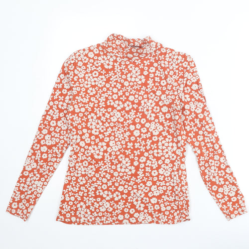 Marks and Spencer Womens Red Floral Cotton Basic T-Shirt Size 10 High Neck
