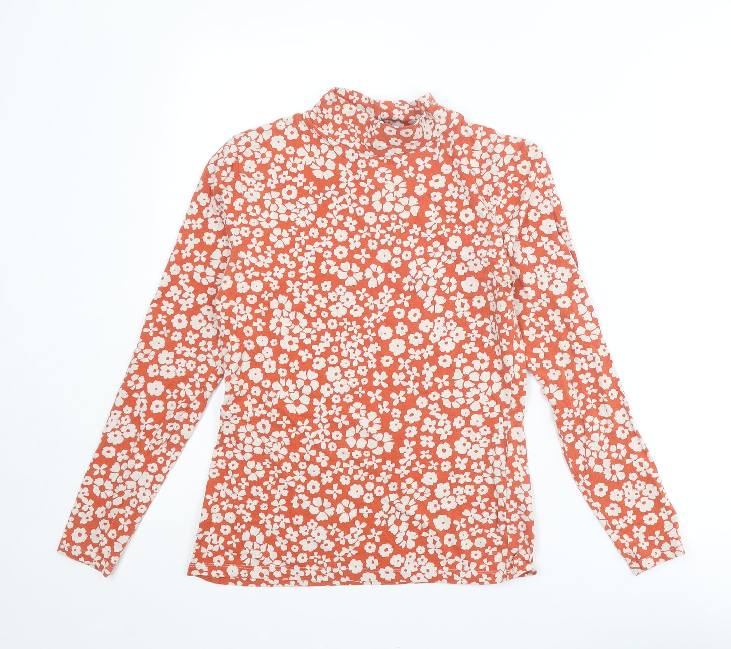 Marks and Spencer Womens Red Floral Cotton Basic T-Shirt Size 10 High Neck