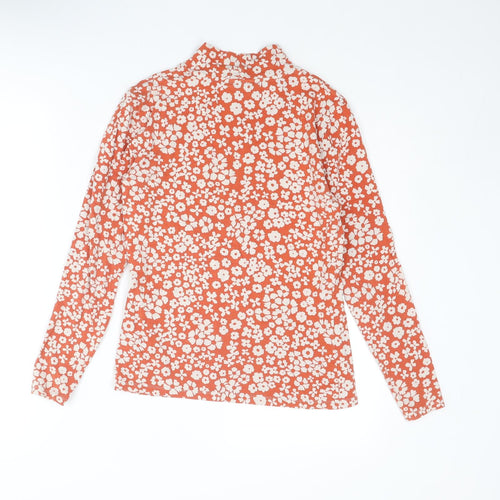 Marks and Spencer Womens Red Floral Cotton Basic T-Shirt Size 10 High Neck