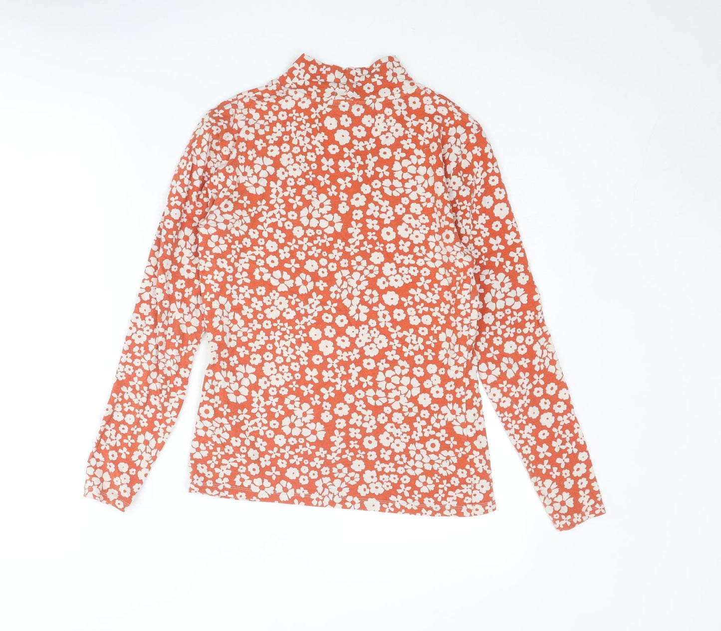 Marks and Spencer Womens Red Floral Cotton Basic T-Shirt Size 10 High Neck
