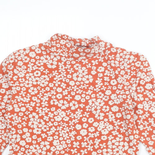 Marks and Spencer Womens Red Floral Cotton Basic T-Shirt Size 10 High Neck