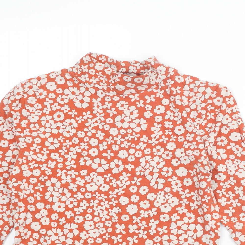 Marks and Spencer Womens Red Floral Cotton Basic T-Shirt Size 10 High Neck