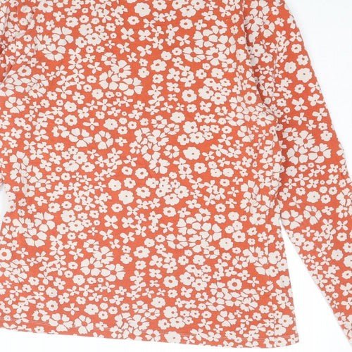Marks and Spencer Womens Red Floral Cotton Basic T-Shirt Size 10 High Neck
