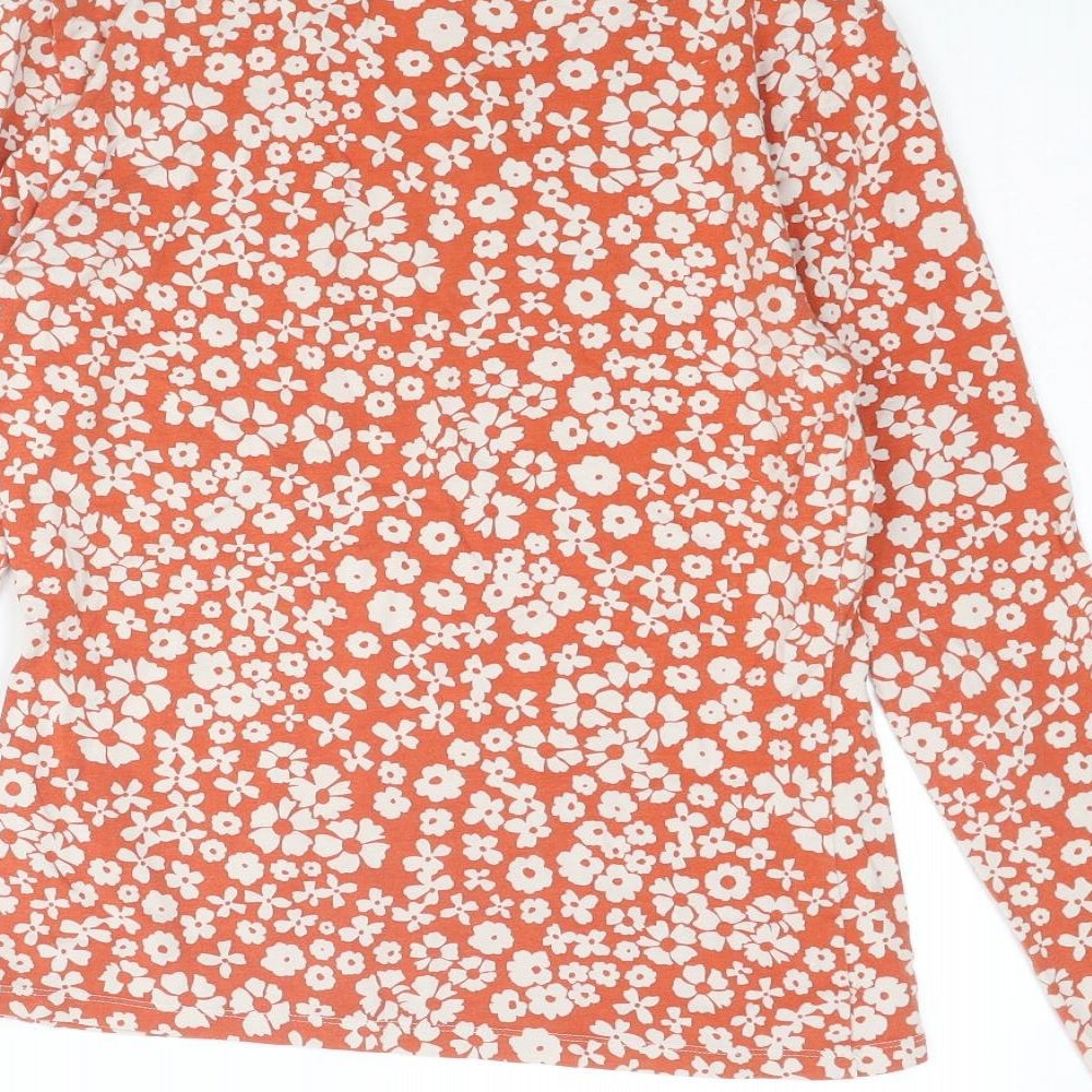 Marks and Spencer Womens Red Floral Cotton Basic T-Shirt Size 10 High Neck