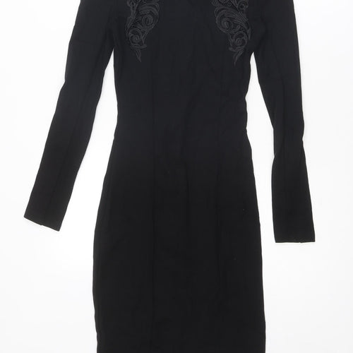French Connection Womens Black Polyester Shift Size 8 Round Neck Zip