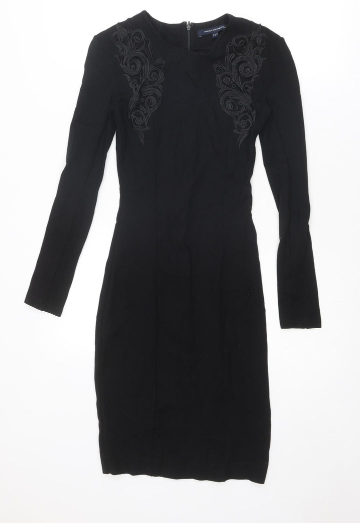 French Connection Womens Black Polyester Shift Size 8 Round Neck Zip