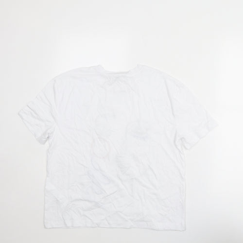 Zara Womens White Cotton Basic T-Shirt Size S Round Neck - Face