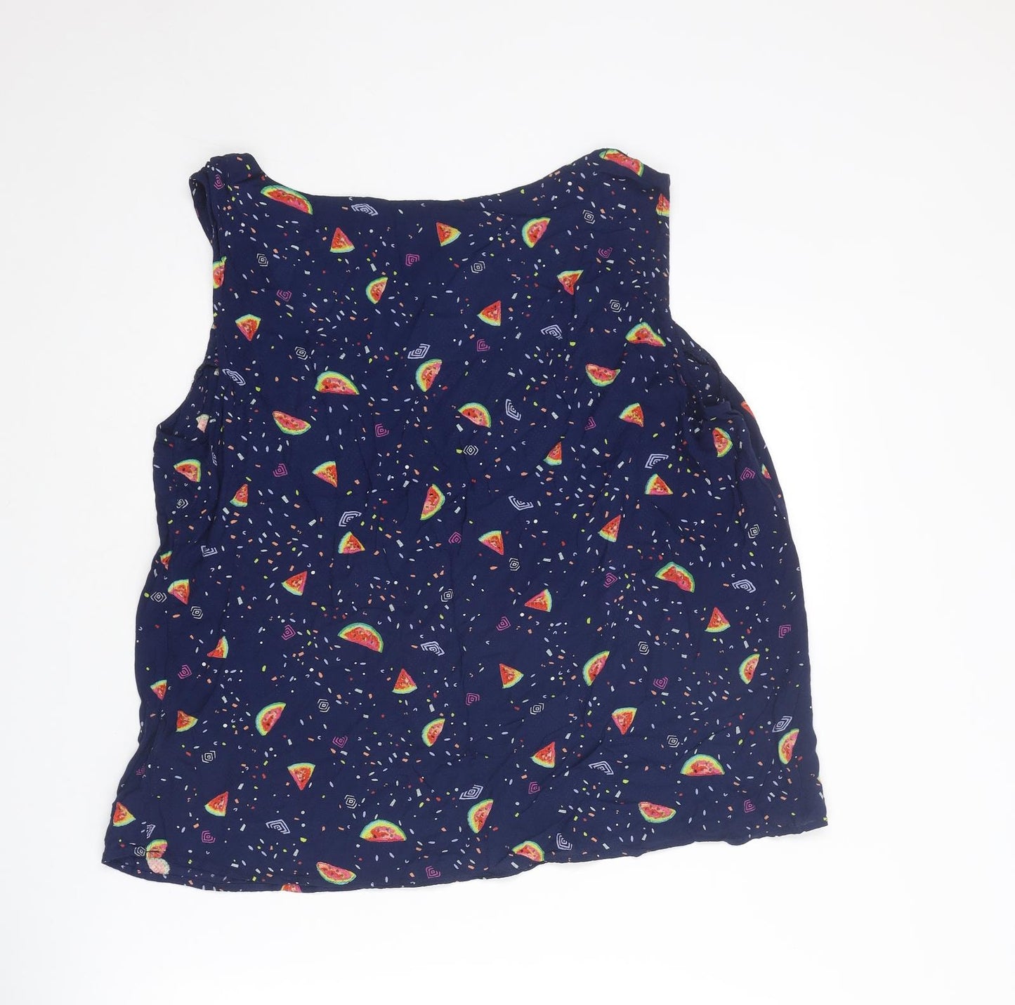 MANTARAY PRODUCTS Womens Blue Geometric Viscose Basic Tank Size 18 Round Neck - Watermelon Pattern