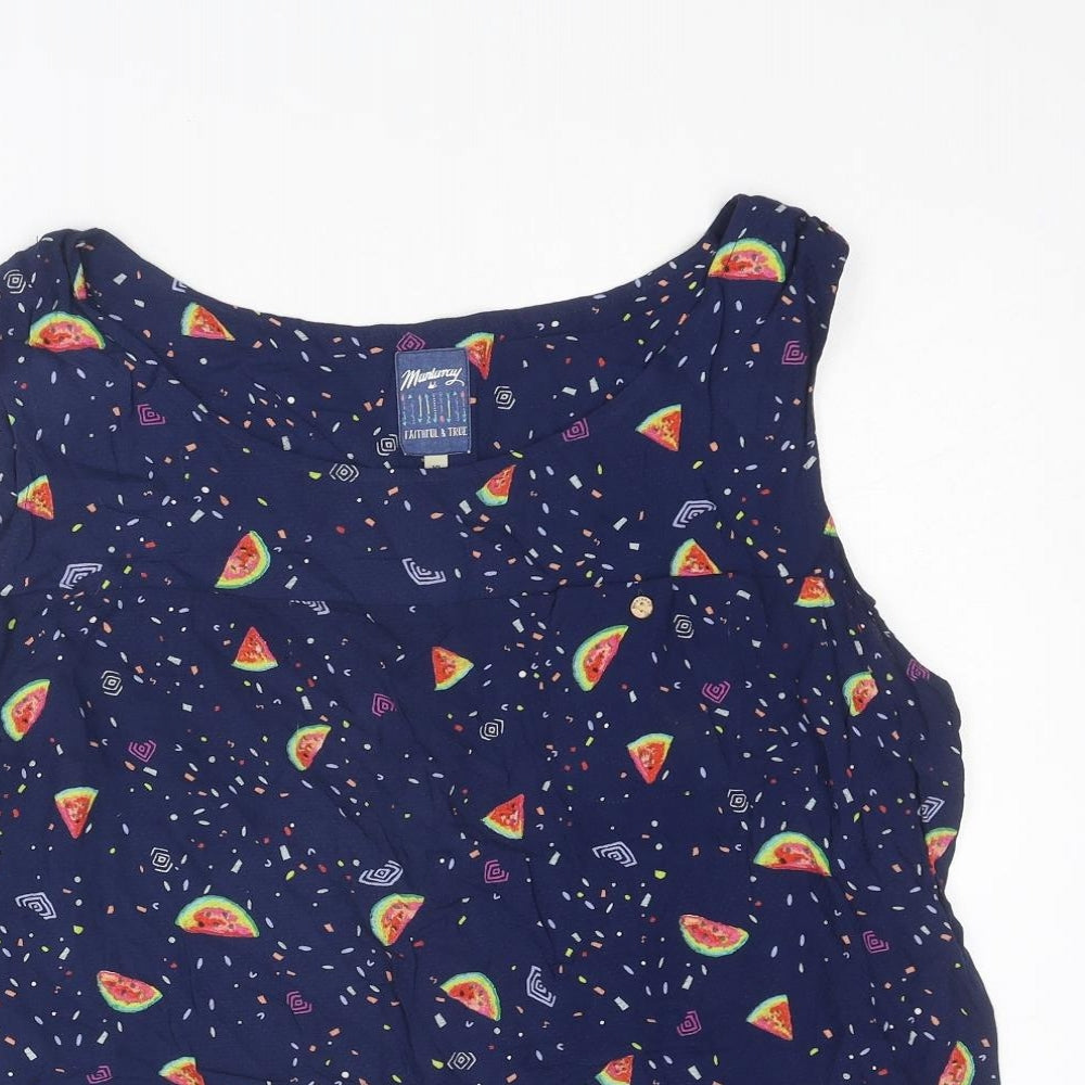 MANTARAY PRODUCTS Womens Blue Geometric Viscose Basic Tank Size 18 Round Neck - Watermelon Pattern