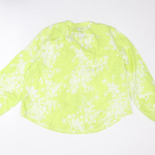 Marks and Spencer Womens Yellow Floral Cotton Basic Button-Up Size 12 Round Neck