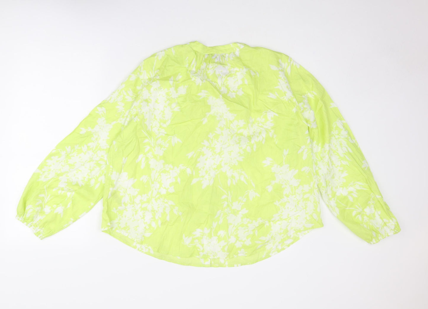 Marks and Spencer Womens Yellow Floral Cotton Basic Button-Up Size 12 Round Neck