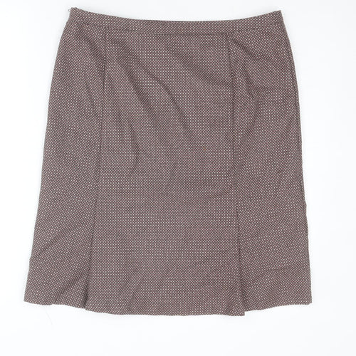 Oasis Womens Brown Geometric Wool A-Line Skirt Size 12 Zip