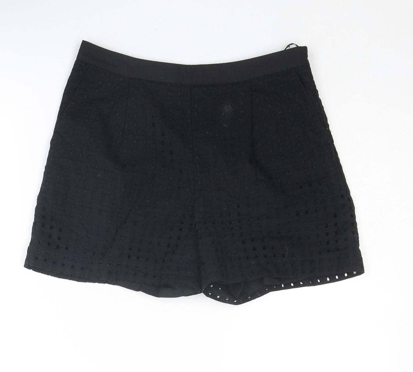 NEXT Womens Black Cotton Basic Shorts Size 6 L3 in Regular Zip