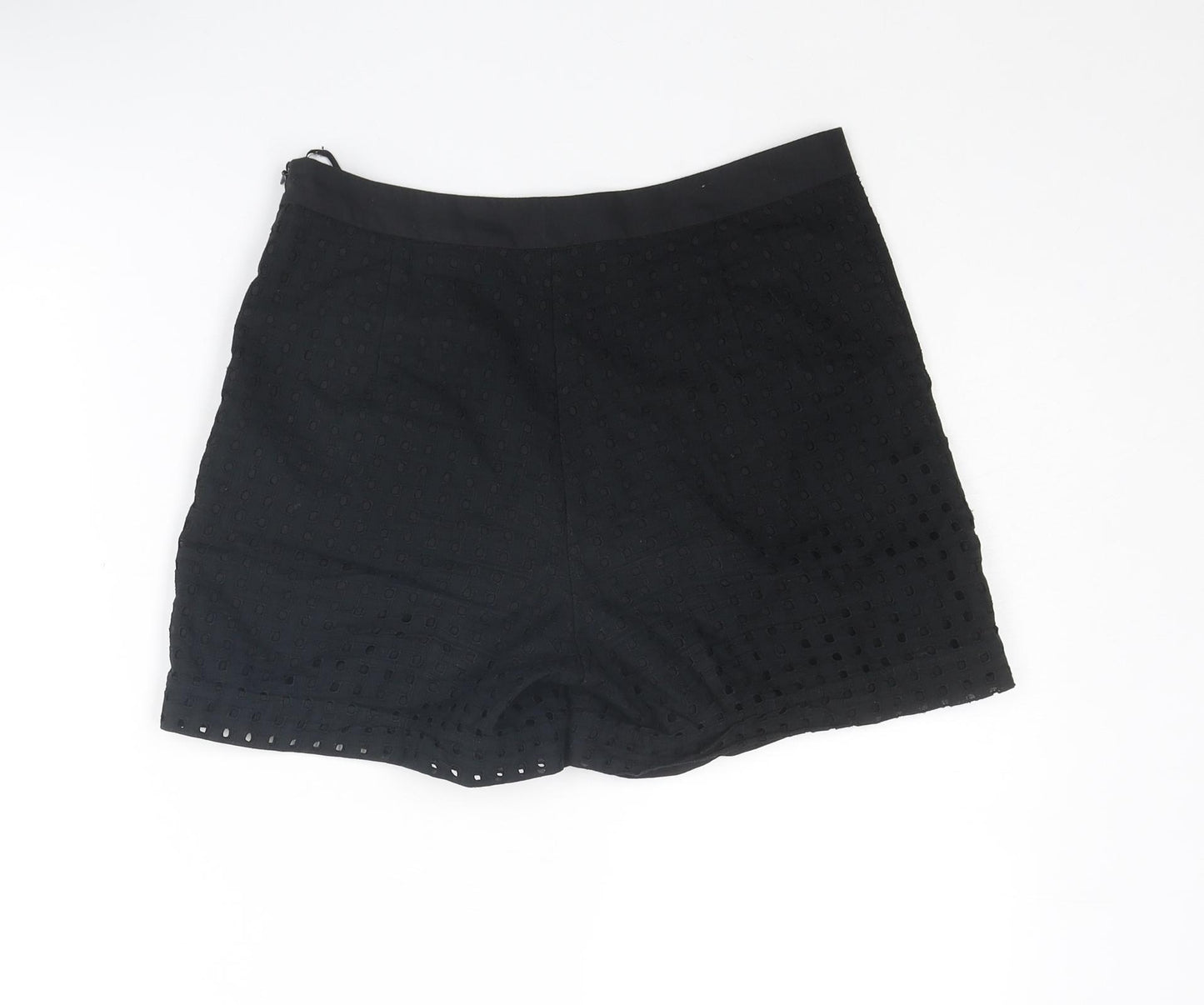 NEXT Womens Black Cotton Basic Shorts Size 6 L3 in Regular Zip