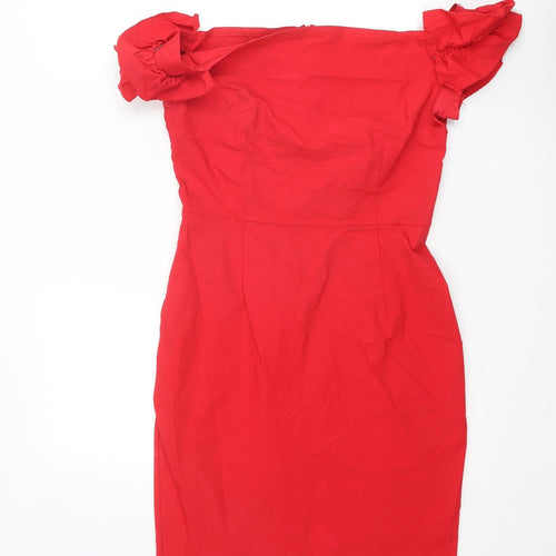 Apricot Womens Red Viscose Shift Size 12 Square Neck Zip