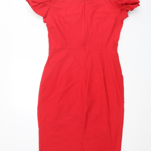 Apricot Womens Red Viscose Shift Size 12 Square Neck Zip