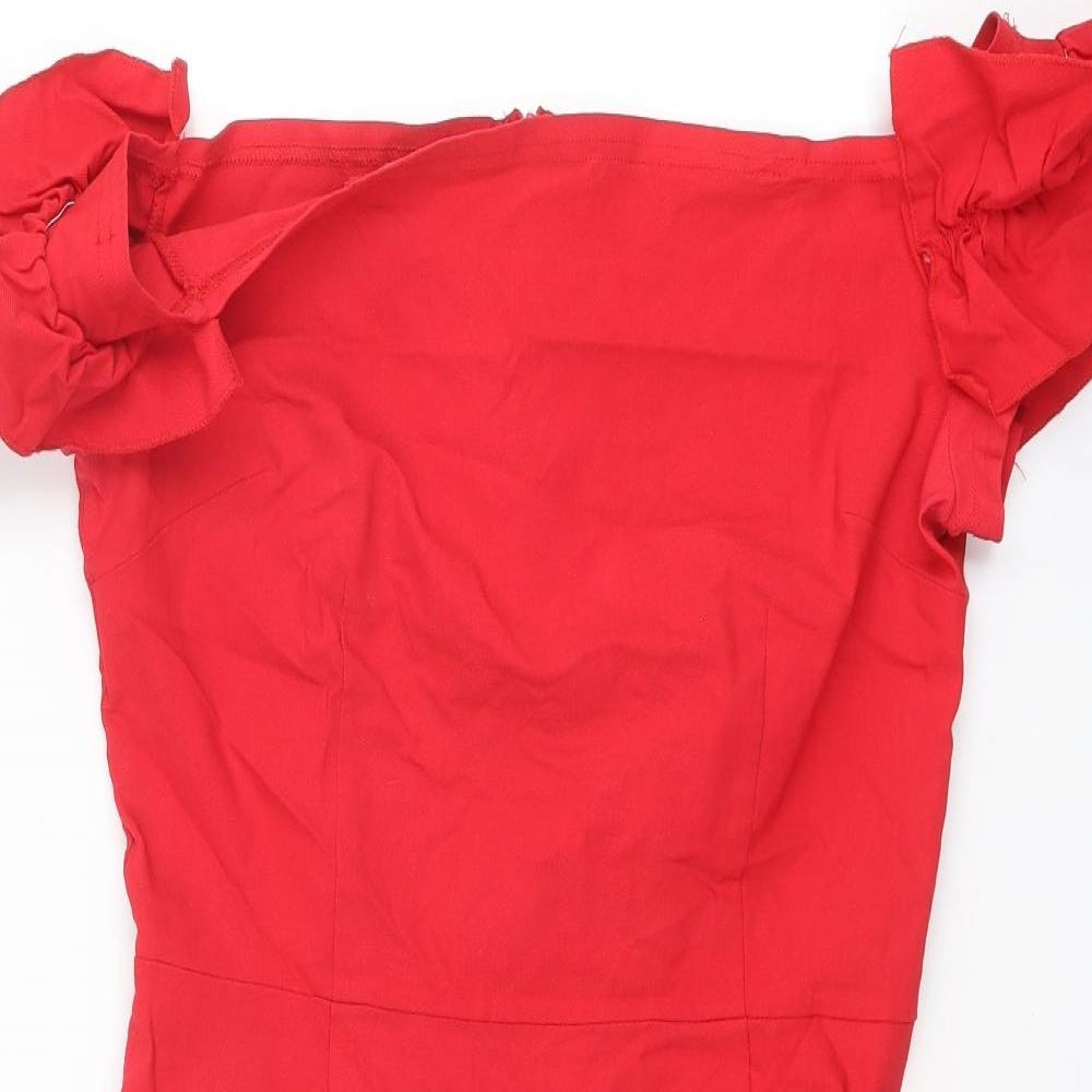 Apricot Womens Red Viscose Shift Size 12 Square Neck Zip