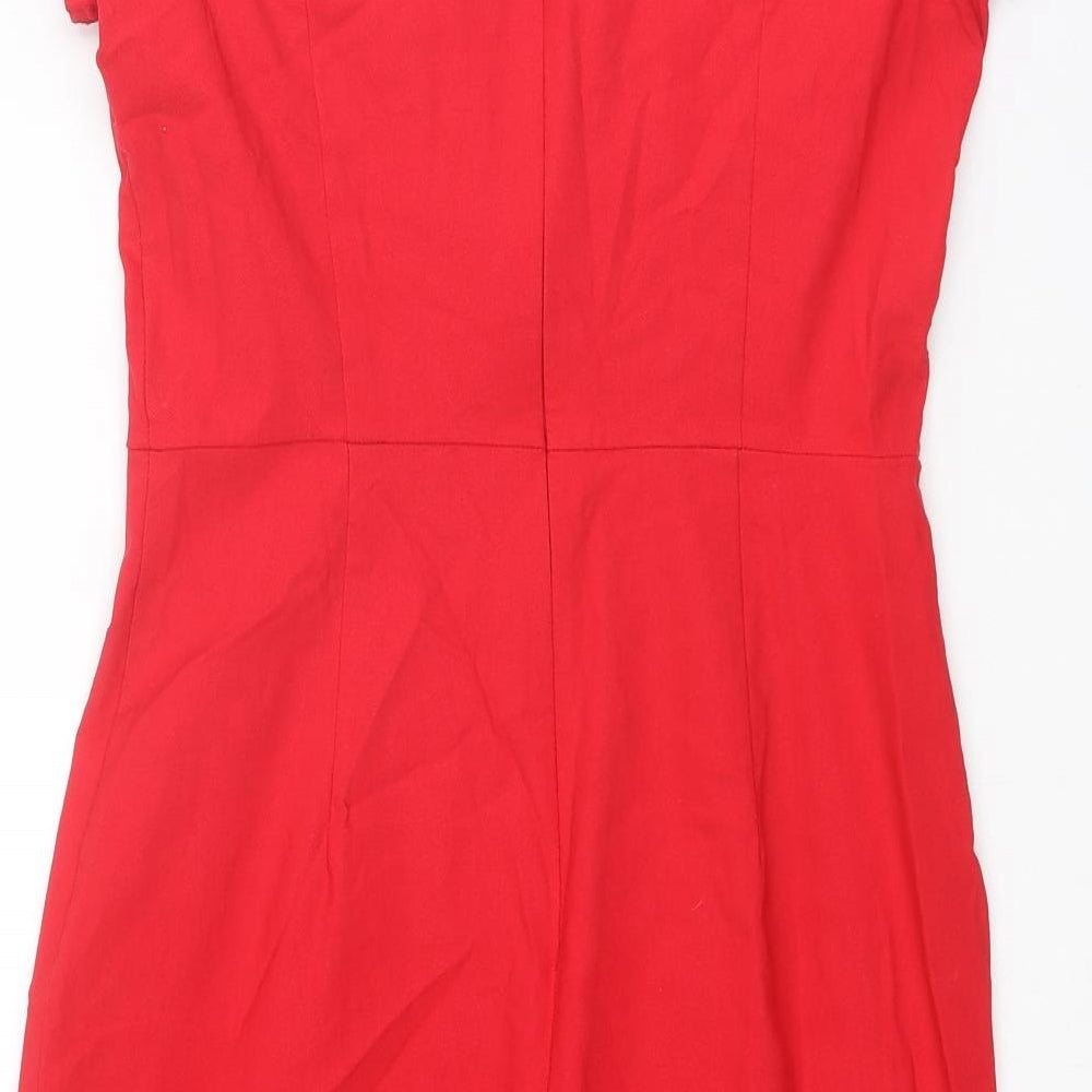 Apricot Womens Red Viscose Shift Size 12 Square Neck Zip