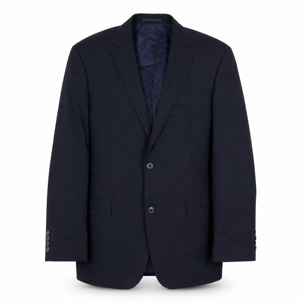 Front view of BOSS men’s blue wool jacket suit jacket, size 40, regular