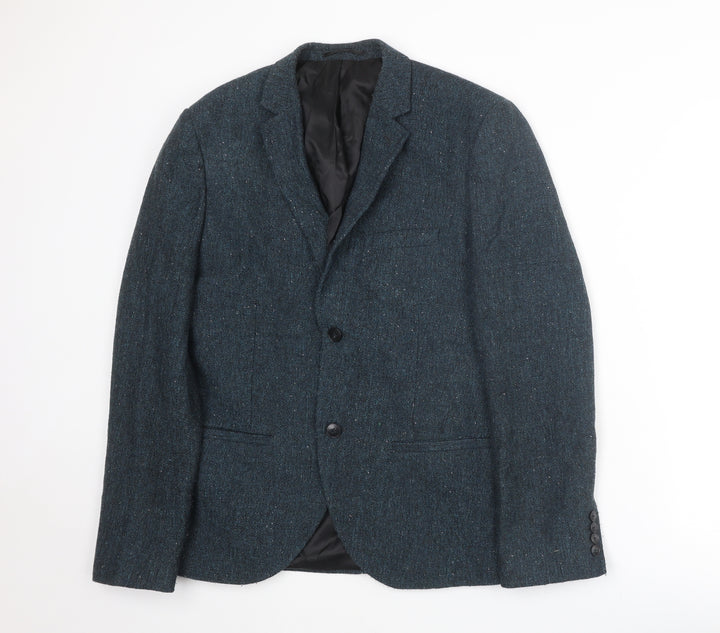Topman Mens Blue Polyester Jacket Suit Jacket Size 38 Regular