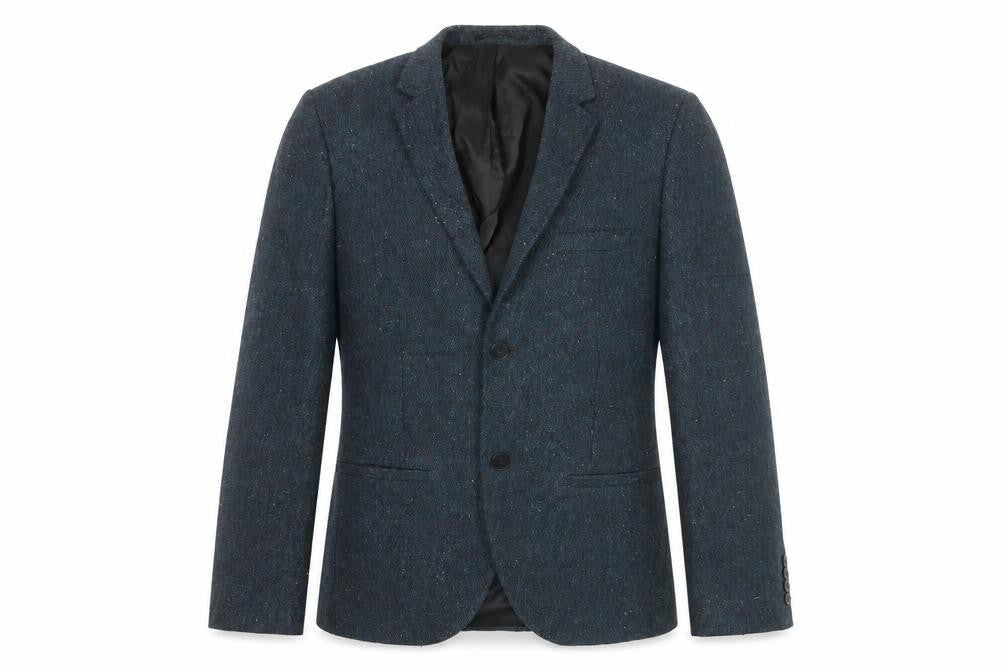 Front view of Topman men’s blue polyester jacket suit jacket, size 38, regular