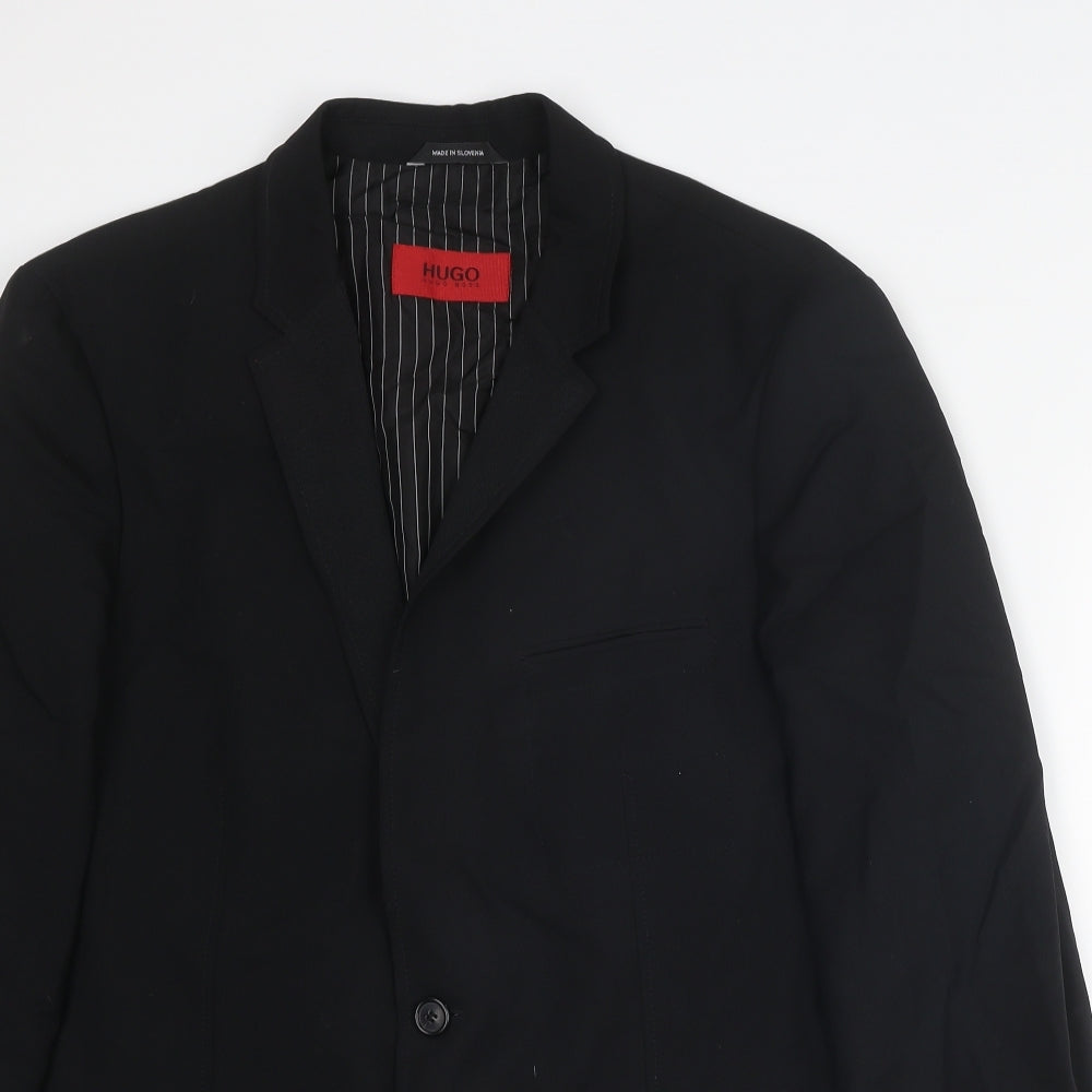 HUGO BOSS Mens Black Wool Jacket Suit Jacket Size 40 Regular