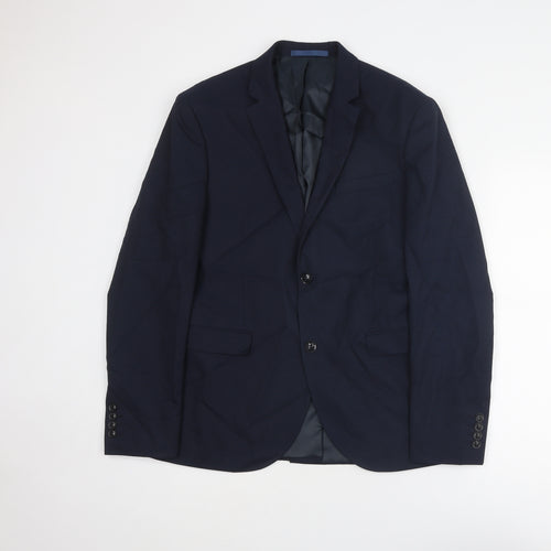 Topman Mens Blue Polyester Jacket Suit Jacket Size 40 Regular