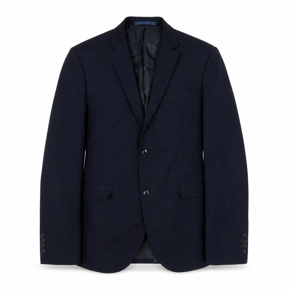Front view of Topman men’s blue polyester jacket suit jacket, size 40, regular