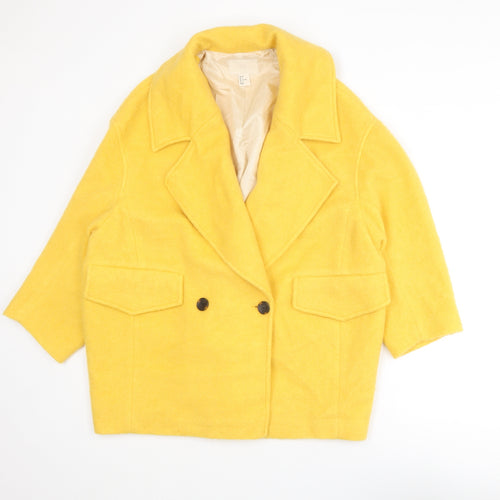 H&M Womens Yellow Overcoat Coat Size 8 Button
