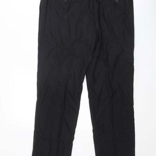 Autograph Mens Black Wool Trousers Size 34 in L31 in Regular Zip