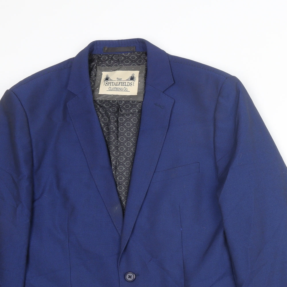 The Spitalfields Clothin Co. Mens Blue Polyester Jacket Suit Jacket Size 40 Regular