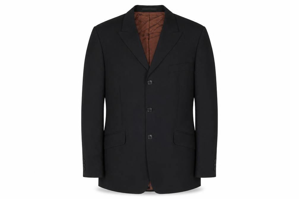 Front view of Karl Jackson men’s black polyester jacket suit jacket, size 42, regular