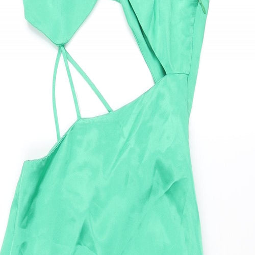 Zara Womens Green Polyester Bodycon Size XS V-Neck Zip