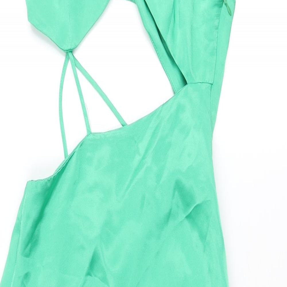Zara Womens Green Polyester Bodycon Size XS V-Neck Zip