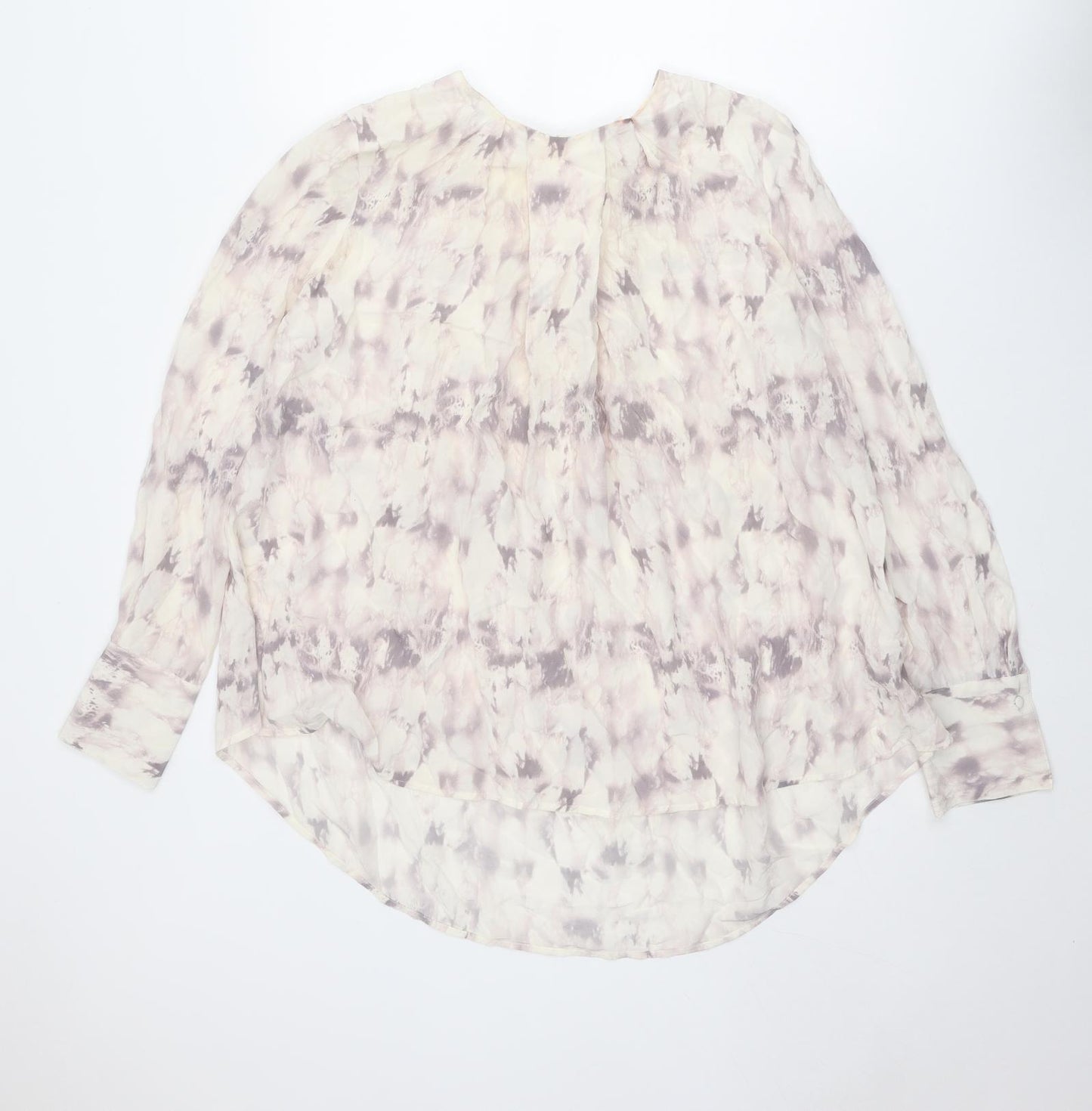 Modern Rarity Womens Ivory Geometric Silk Basic Blouse Size 10 Round Neck - Marble Print