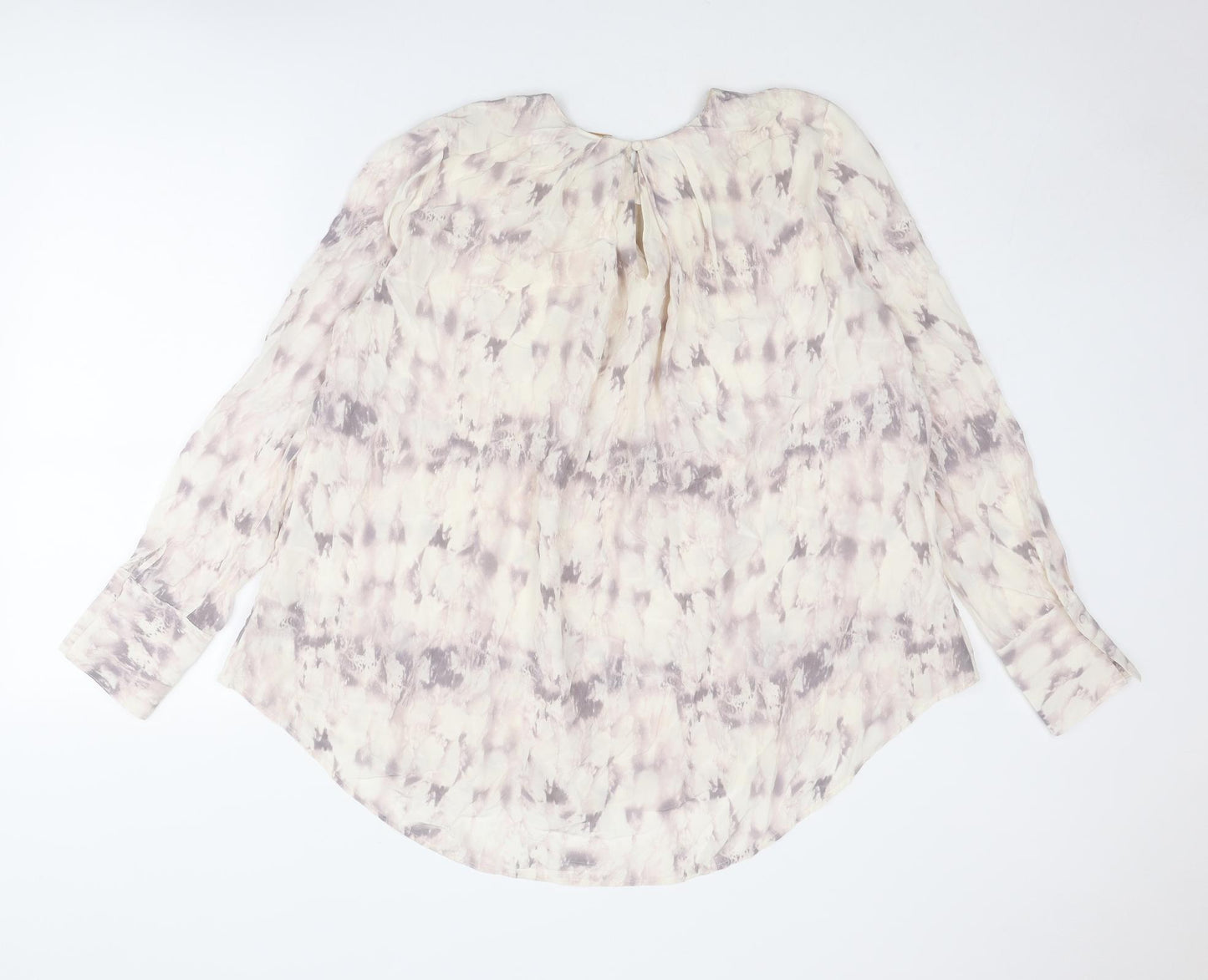 Modern Rarity Womens Ivory Geometric Silk Basic Blouse Size 10 Round Neck - Marble Print