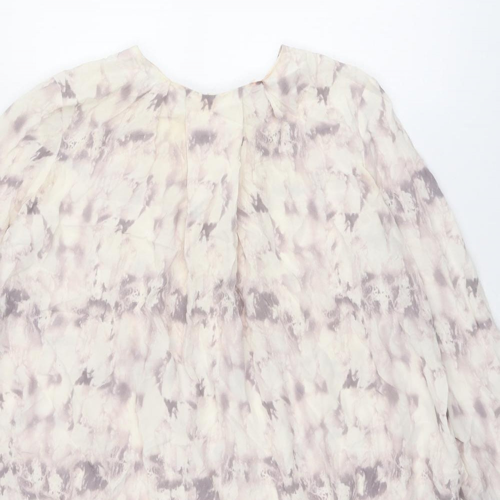 Modern Rarity Womens Ivory Geometric Silk Basic Blouse Size 10 Round Neck - Marble Print