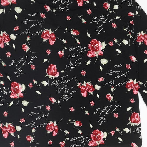 Kim & Co Womens Black Floral Polyester Basic Button-Up Size S V-Neck - Flared Sleeve
