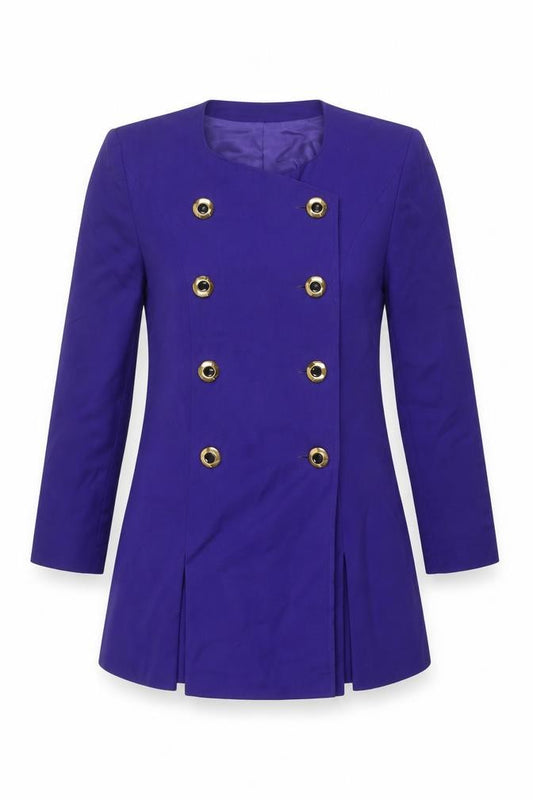 Front view of Hardob women’s blue jacket blazer, size UK 12, button - longline