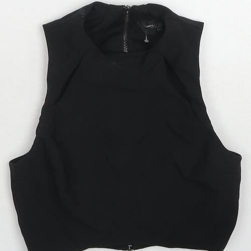 Topshop Womens Black Polyester Basic Tank Size 6 Round Neck
