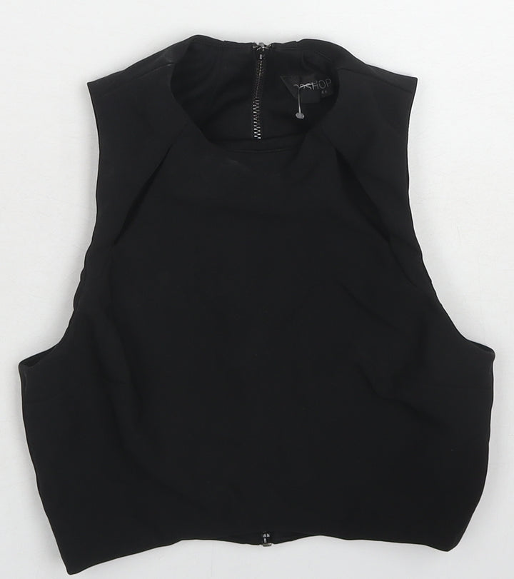 Topshop Womens Black Polyester Basic Tank Size 6 Round Neck