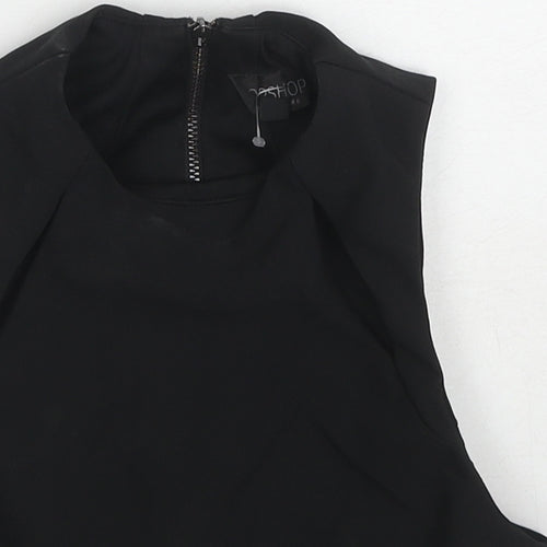 Topshop Womens Black Polyester Basic Tank Size 6 Round Neck
