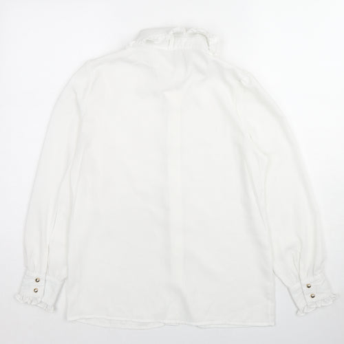 Elig Womens White Polyester Basic Button-Up Size S Collared