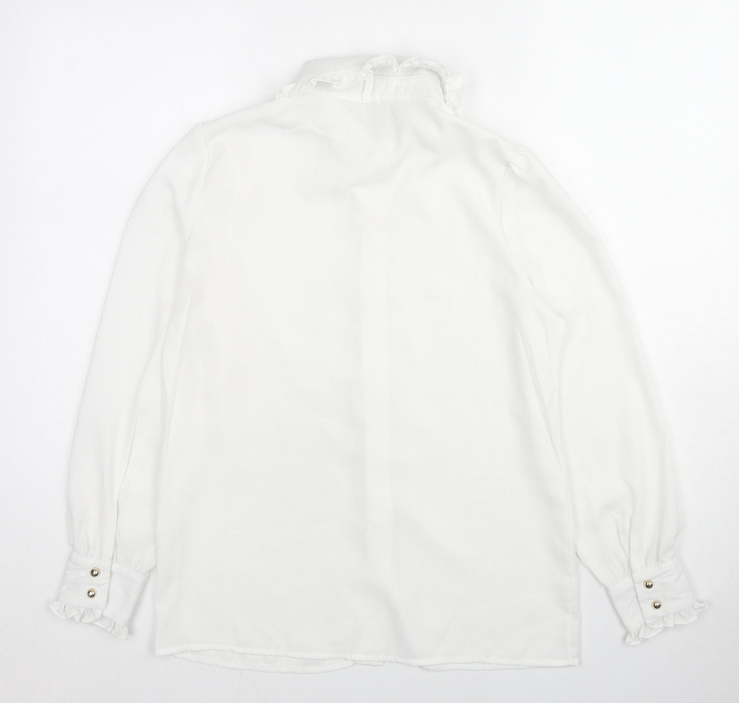 Elig Womens White Polyester Basic Button-Up Size S Collared