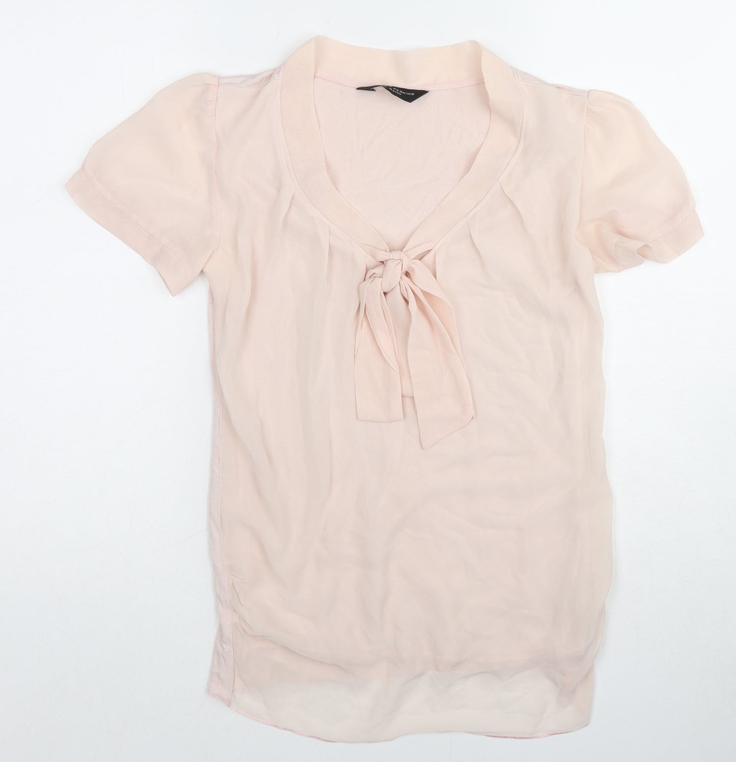 Dorothy Perkins Womens Pink Polyester Basic Blouse Size 8 Round Neck - Tie Neck