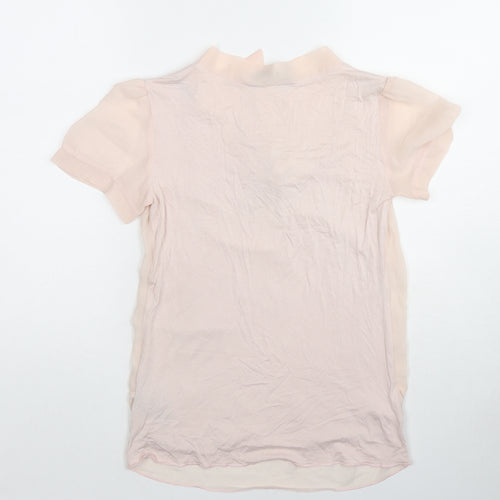 Dorothy Perkins Womens Pink Polyester Basic Blouse Size 8 Round Neck - Tie Neck