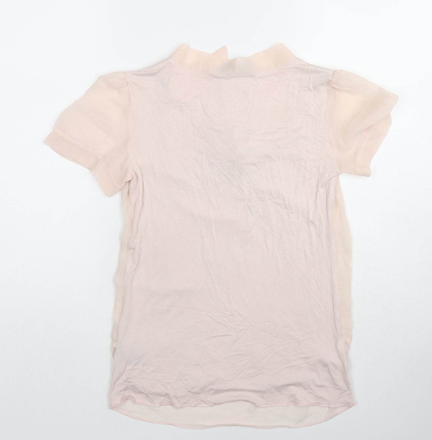 Dorothy Perkins Womens Pink Polyester Basic Blouse Size 8 Round Neck - Tie Neck