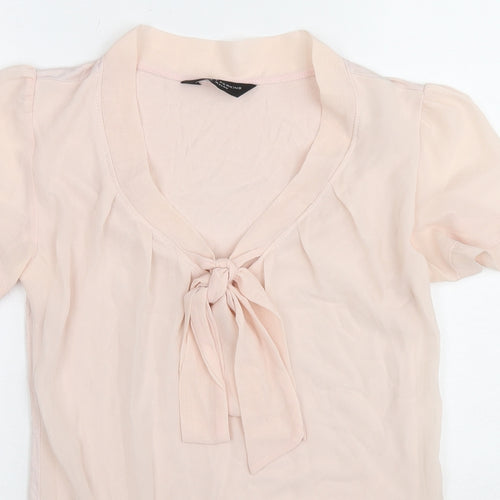 Dorothy Perkins Womens Pink Polyester Basic Blouse Size 8 Round Neck - Tie Neck