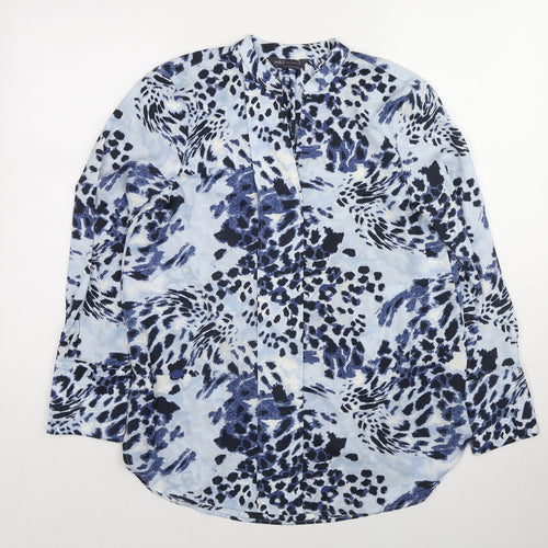 Marks and Spencer Womens Blue Animal Print Polyester Basic Blouse Size 10 V-Neck